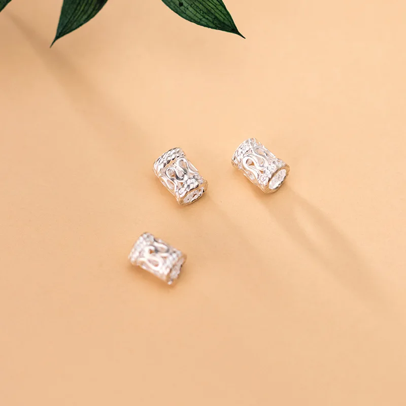 2pcs 925 Sterling Silver Hollow Out Loose Spacer Pipe Beads 5.5mm Handmade Bracelets S925 Silver Tube Beads DIY Jewelry Making