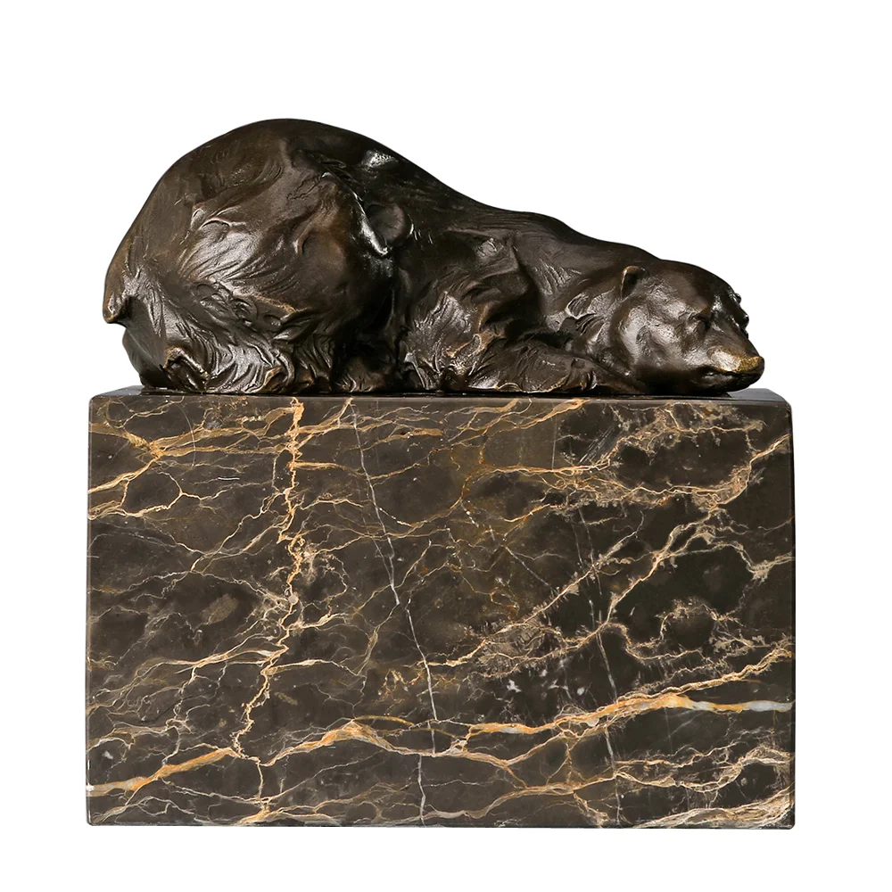 Bronze Brown Bear Sculpture Animal Statue Figurine Small Home Decor Gorgeous Detailed Art Marble Base