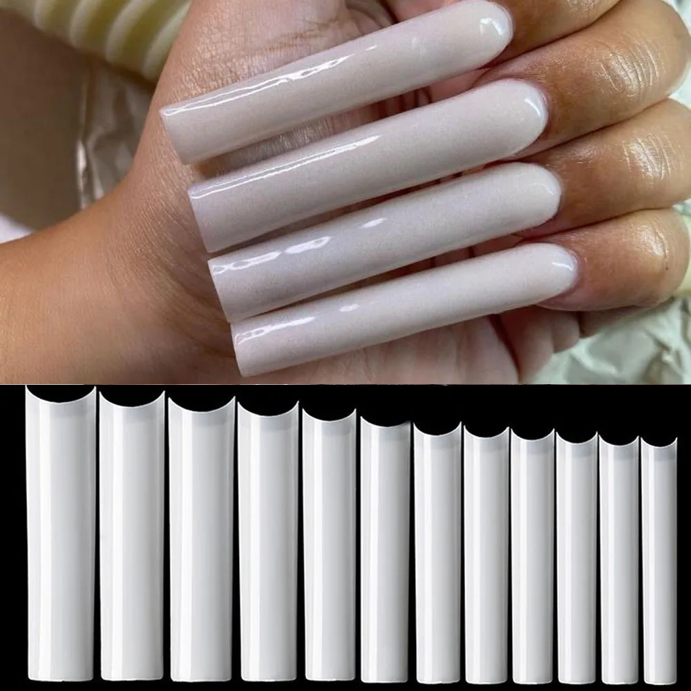 120pcs/Bag XXXL No C-Curve Square Nail Tips Clear/Natural Super Long Traceless Half Cover Non-C Nails Art 3XL Fake False Nails