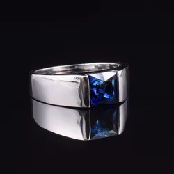 Men's Eternity 925 Sterling Silver Square natural Blue Sapphire Stone Solitaire Ring Size 8-12