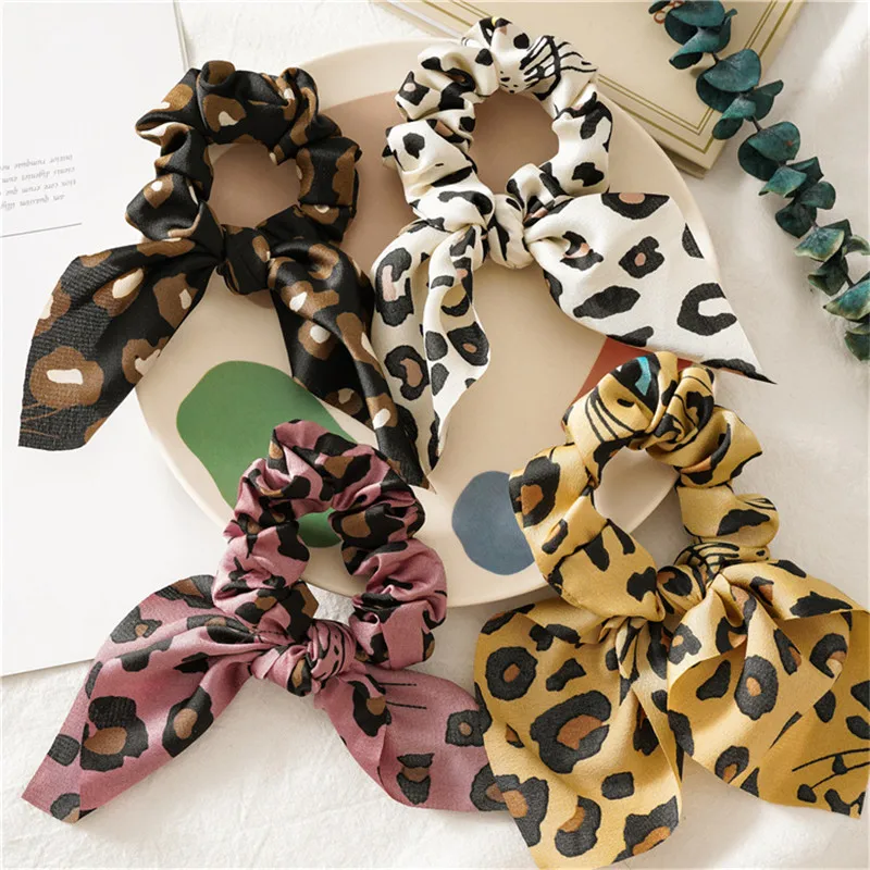 Ruoshui Boho Scrunchies Hair Ring Woman Hair Band Girls Leopard Hair Ties Women Hair Accessories Headwear Hair Rope Gum Tiara