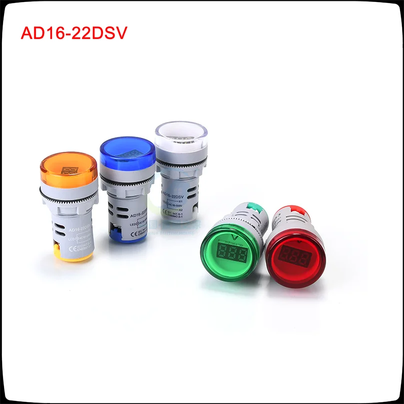 1pc AD16-22DSV 22mm AC60-500V Red , Green , Yellow , Blue , White Mini Voltage Meter LED Digital Display Indicator Light