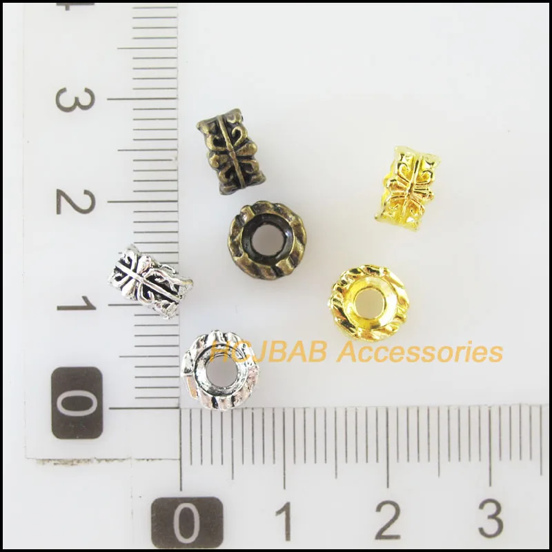 40Pcs Tibetan Silver Tone &  Bronze Gold Color Flower Round Circle Spacer Beads Charms 7mm