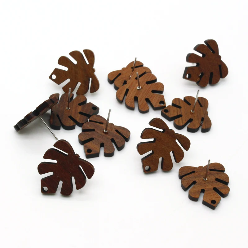 6pcs Wooden Leaf Leaves Earring Base Connector Findings Retro Diy Jewelry Make Handmade Earrings Charms Linker Accessory