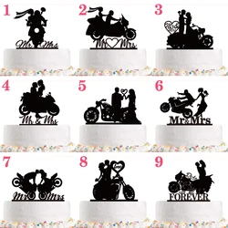 Motorcycle Couple Wedding Cake Topper Birthday Groom and Bride Anniersary Engagement Decoration MR MRS Sport Theme Cake Topper