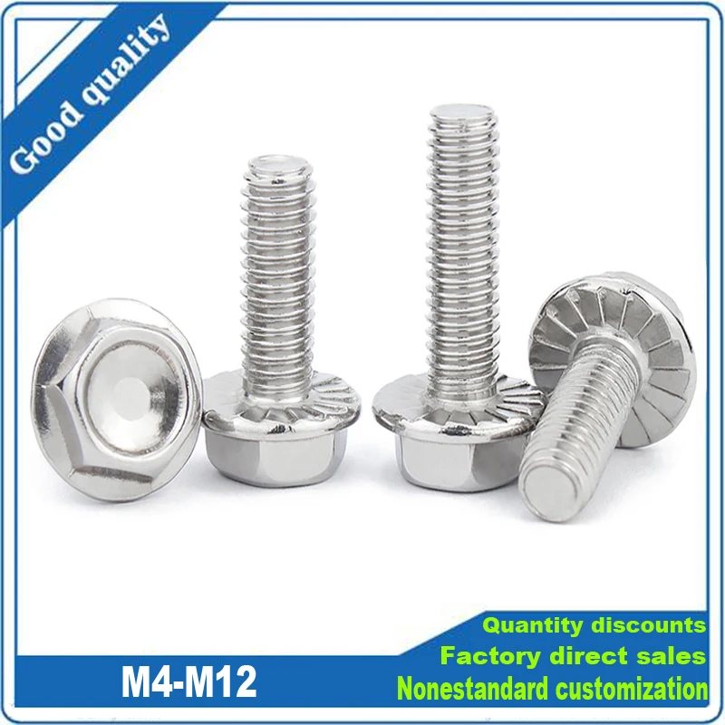 

1/10pc M4 M5 M6 M8 M10 M12 A2 304 Stainless Steel Hexagon Head with Serrated Flange Cap Screw Hex Washer Head GB5789 Bolt 8-50mm