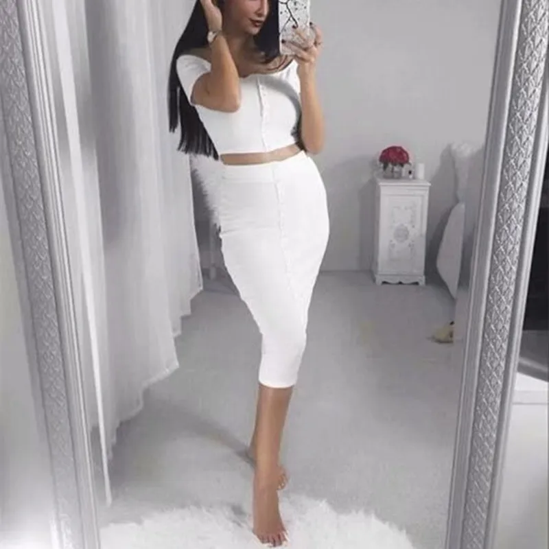 2024 fashion women's new summer sexy 2 piece set dress women tight-fitting slim crop top and skirt set female knee-length dress