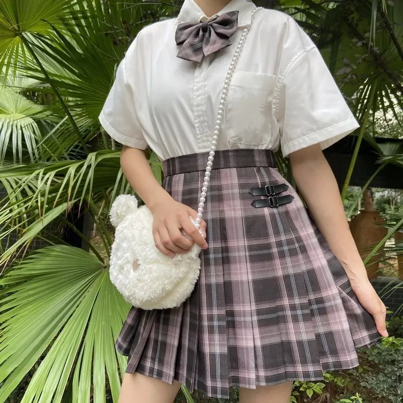 Conjunto de falda y Top de dos piezas para mujer, blusa coreana Harajuku, minifalda Sexy a cuadros JK de cintura alta, envío gratis