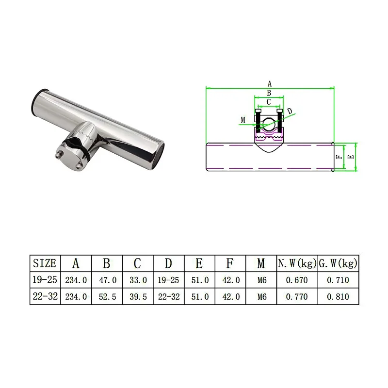 1PCS 316 Stainless Steel Stand Clamp On Sea Fishing Rod Holder Boating Yacht Adjustable Fish Rod Holder Accessories Hardware