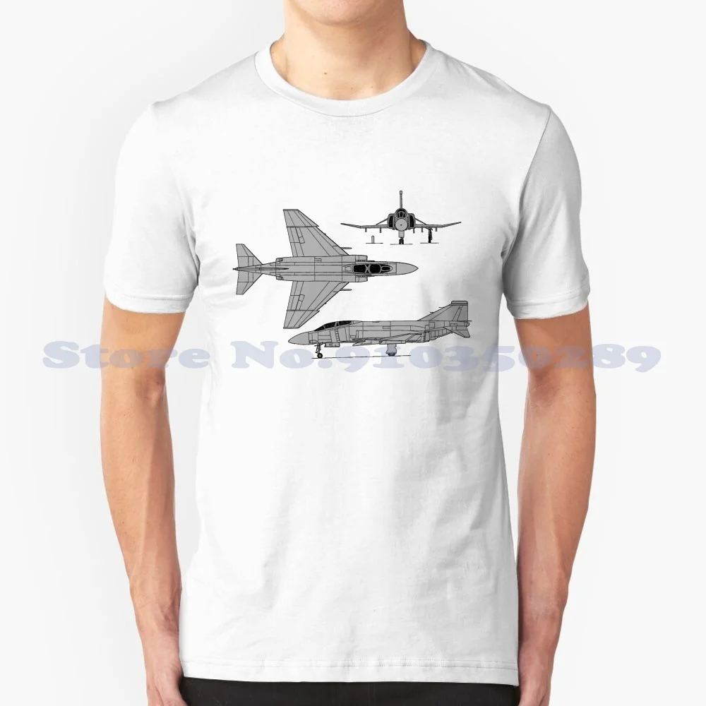 F 4 Phantom Tri View 100% Cotton T-Shirt Navy Air Force Flag Plane America Military Jet Veteran Patriot Airedale Carrier