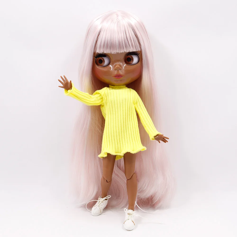 ICY DBS Blyth Doll  joint body glossy face pink long straight hair DIY sd gift toy