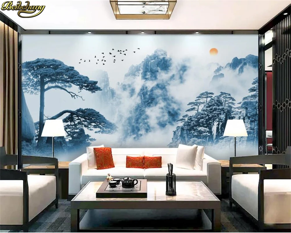 beibehang Custom 3d wallpaper mural artistic concept ink shanshan porcelain plate painting landscape painting background wall