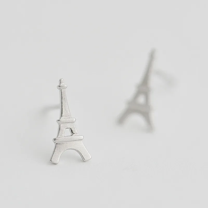 100% 925 Solid Real Sterling Silver Eiffel Tower Stud Earrings for Women Party Gift Jewelry pendientes boucle d oreille eh977