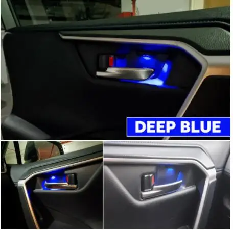 4PCS Blue Powerty LED Light Inner Door Handle Bowl Mood Lighting Decorative Car Lamp for Toyota New RAV4 2019 2020 2021