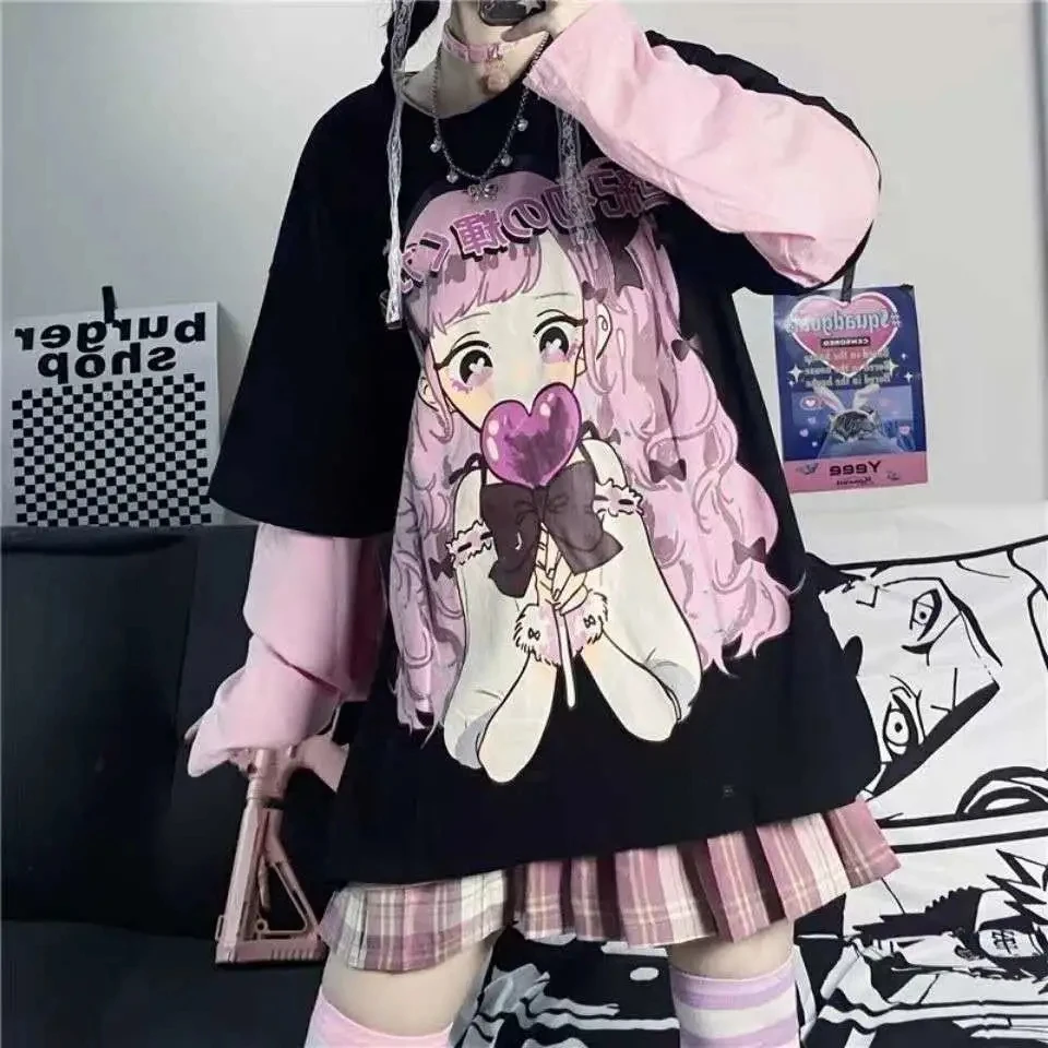 Felpe con cappuccio a maniche lunghe Anime Kawaii primavera autunno Hip Hop giapponese femminile sciolto Harajuku felpe da donna E abiti da ragazza