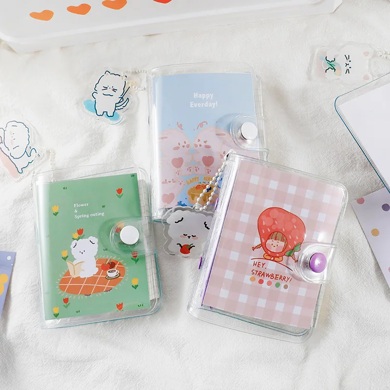 70 Pages Cartoon Cute Mini Notebook Transparent PU 3-hole Loose-leaf Booklet Portable Creative diary Stationery school supplies