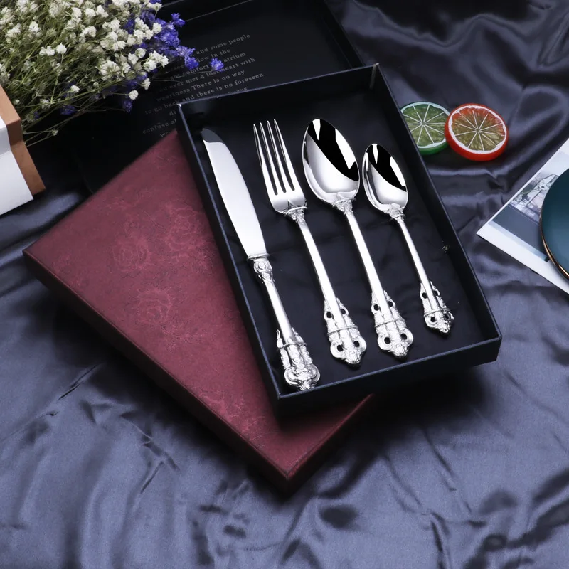 European Style Stainless Steel Cutlery Set Hotel Restaurant Home Knife Fork Spoon Suit Gold And Silver Dessert Steak Cutlery