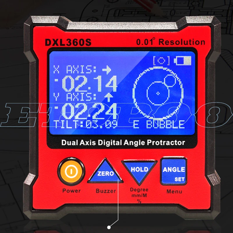 DXL360S /DXL 360 Rechargeable Dual Axis Digital Angle Protractor Dual-axis Digital Display Level Gauge with 5 Side Magnetic Base