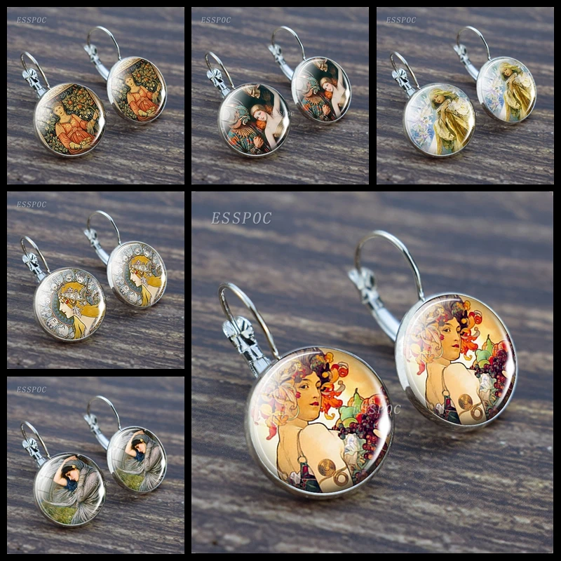 Fashion Earring Jewelry Autumn Harvest Art Earrings Charm Alphonse Mucha Art Nouveau Ear Hook Earring for Women