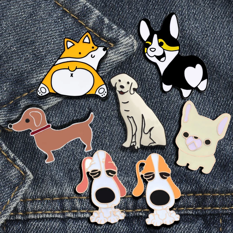 Cartoon Dog Collection Pins Brooch Corgi Bulldog Pet Lapel pins Jackets Sweater Animal Pin Badge Enamel Pins Women Jewelry Hot