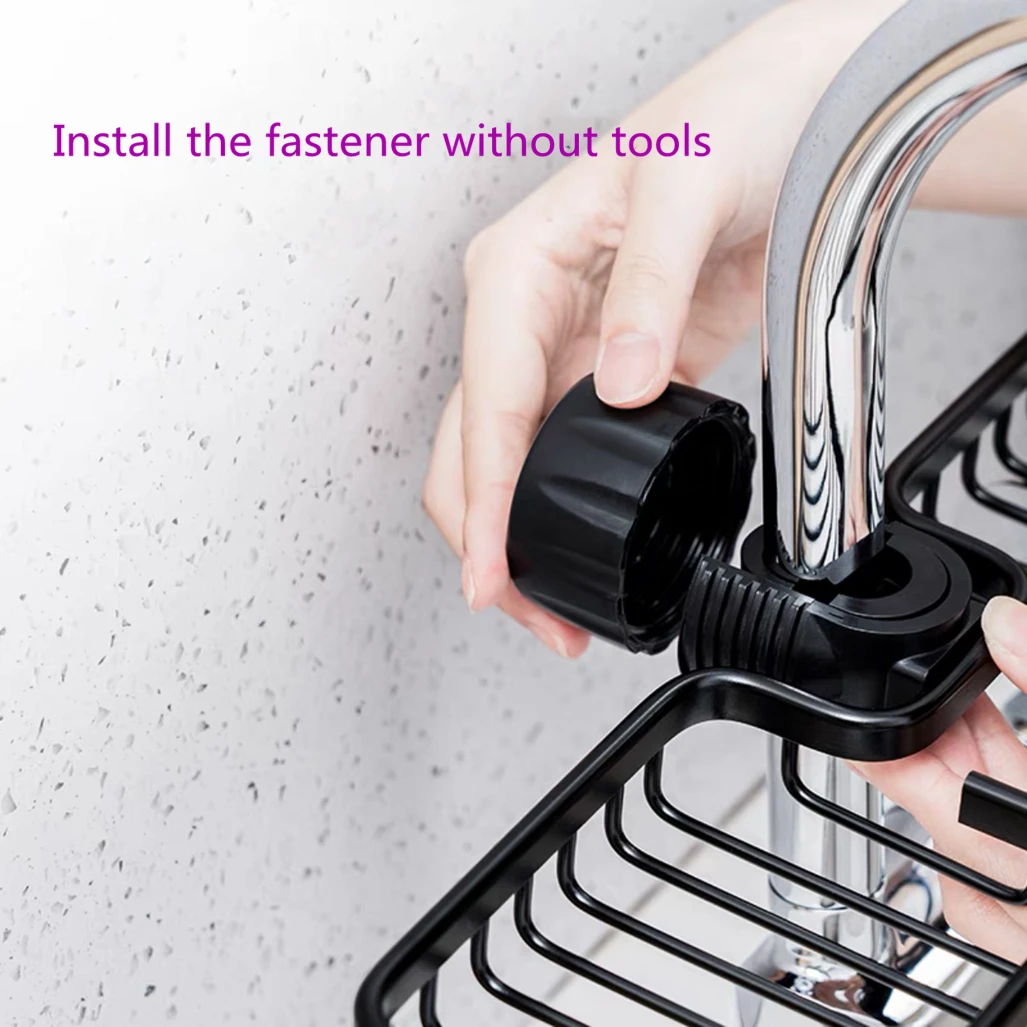 Bathroom Shower Holder Matte Black Household Aluminum Nail-Free Dishcloth Sponge Dual Drain Basket Kitchen Faucet Storage Rack