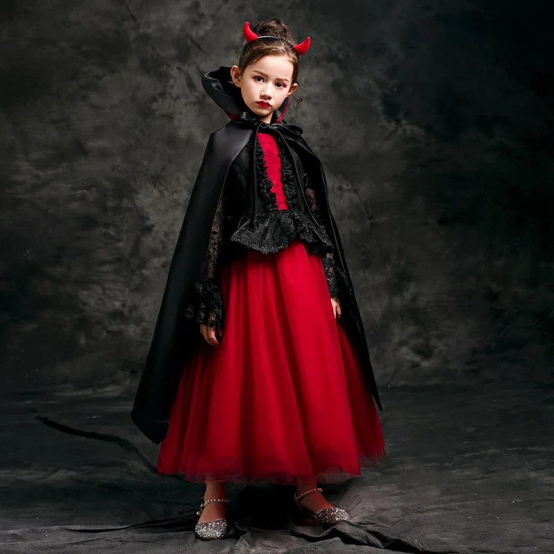 Halloween children's costume cosplay girl horror vampire death ghost clothes little witch long sleeve costume Girls` Prom Dress