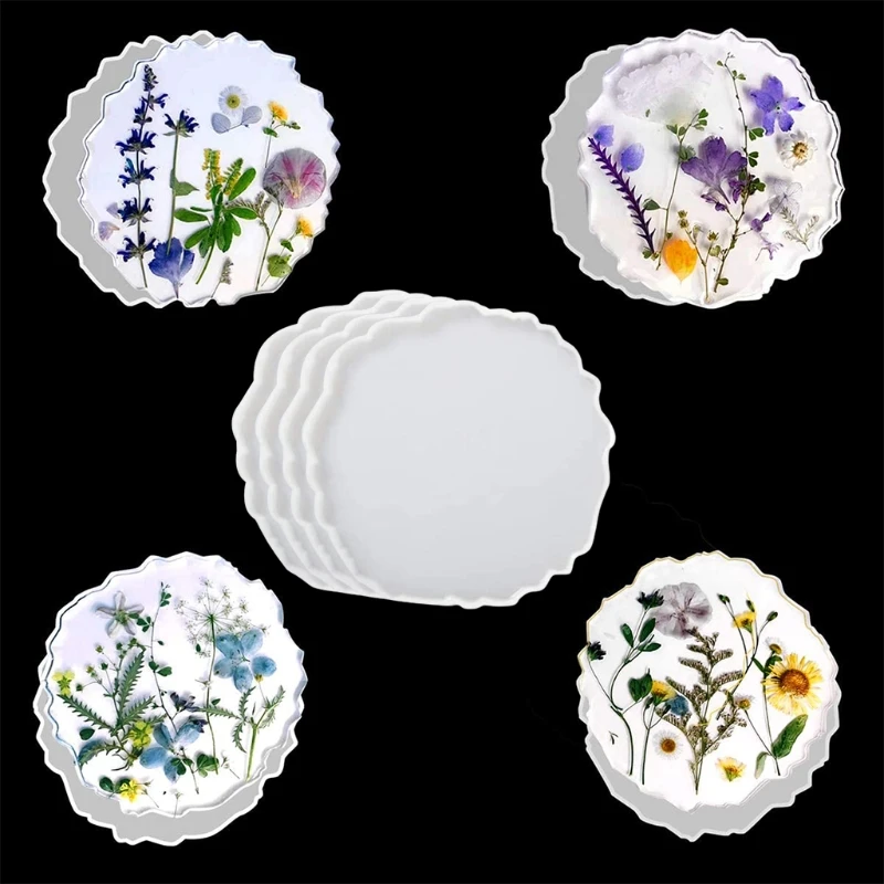 4 Pcs Agate Geometry Coaster Epoxy Resin Mold Cup Mat Mug Pad Silicone Moud DIY Crafts Jewelry Faux Agate Slices Home Decortaion