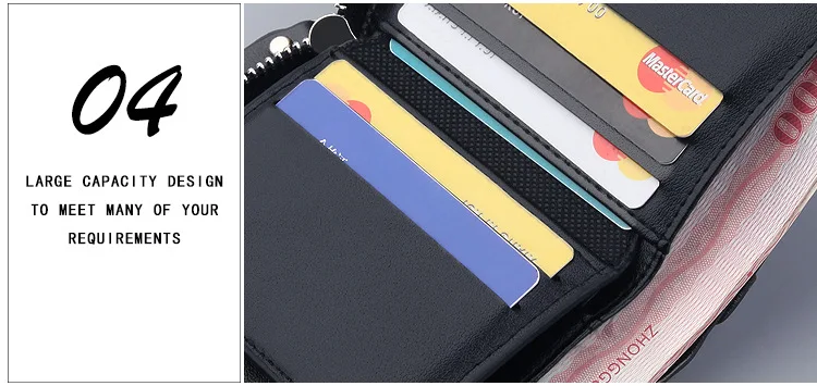 Men's Short PU Leather Wallet with Zipper Coin Pocket description 19