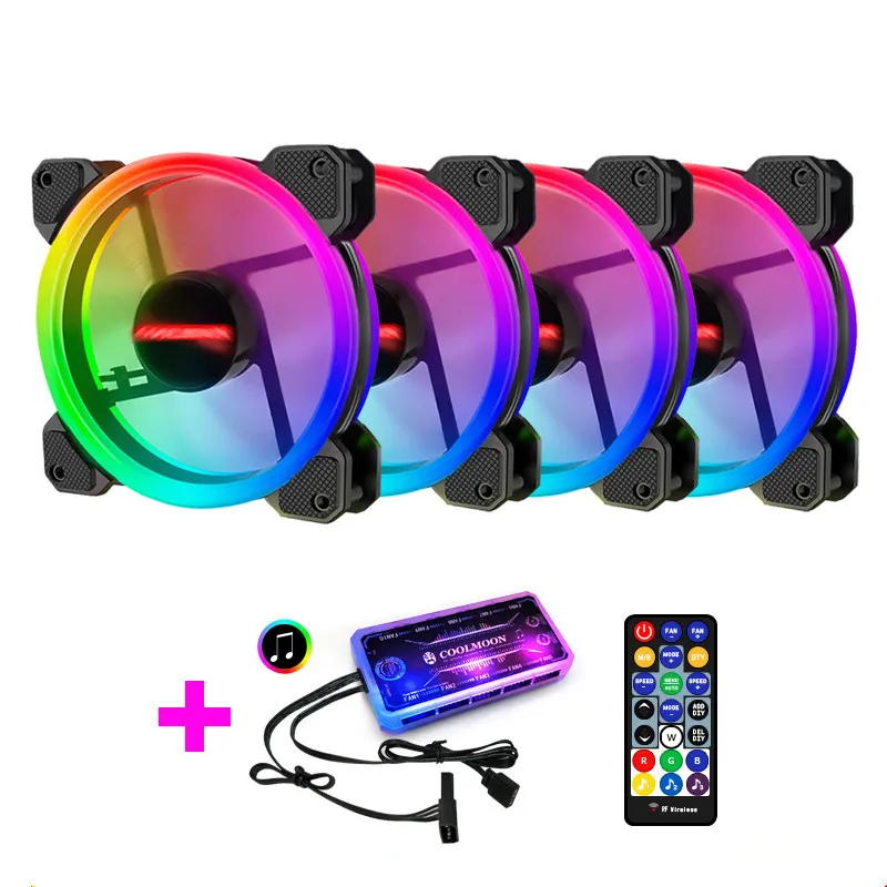 Coolmoon ARGB Fan 120mm Case Fan 6 Pin Kit Fan with Music Controller Support AURA SYNC Computer Cooler Cooling RGB Case Fans