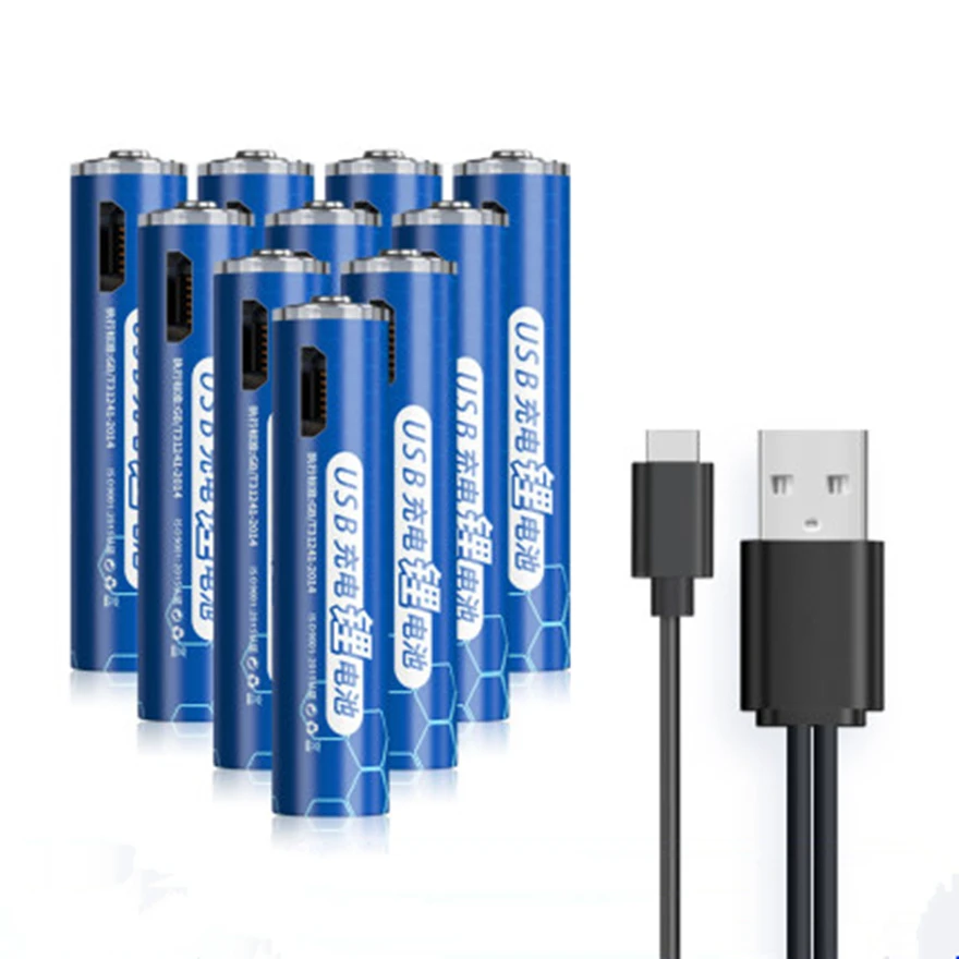 10pcs/lot 1.5V 1000mWh AAA rechargeable battery USB lithium rechargeable battery fast charging via Micro USB cable