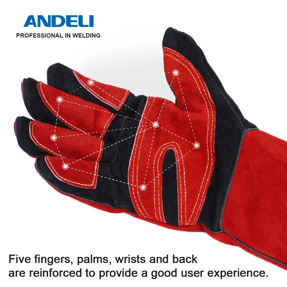 ANDELI Welding Glove 27cm Multifunctional Works Gloves Heat Resistant Mig/Stick/Tig Welder/Grill/Stove/BBQ Extra Long RED ANDEL