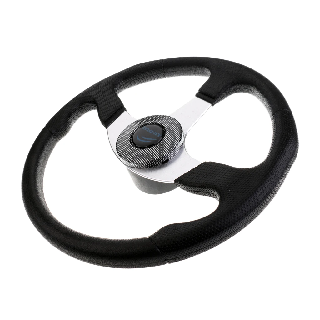 Premium 340mm 3 Spoke 3/4 inch Boat Steering Wheel with Center Cap for Universal Marine Boat Yacht Pontoon Boat