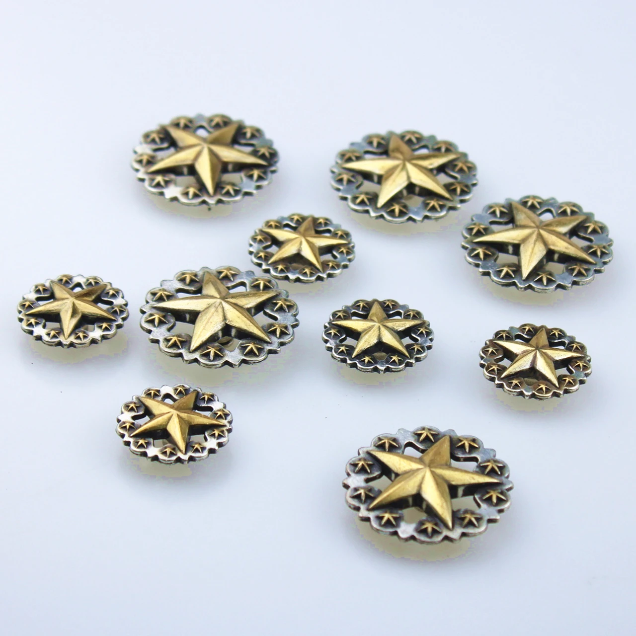 DIY Leather Craft Hardware Ranger Star Concho Antique Silver and Gold Plated #603245S-25/35