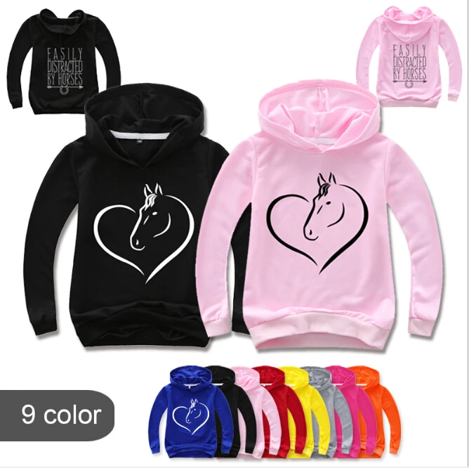 2-14y Mode Bedrukt Paard Hoodie Jongen Lange Mouw Shirt Met Lange Mouwen Sweatshirts Meisjes Hoodies Kinderjas Streetwear