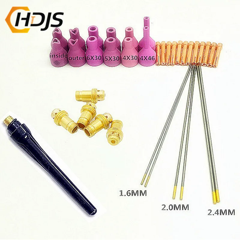 36 Pcs QQ150-150a TIG welding accessories with tungsten needle copper clip inside and outside nozzle guide