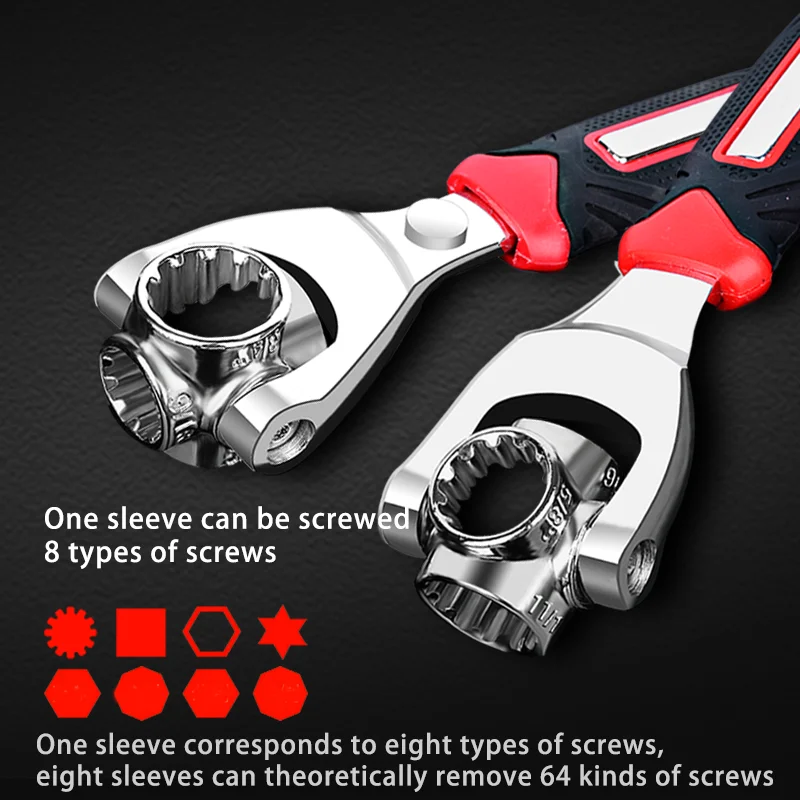 360 Degree Multipurpose Tiger Wrench 8 in 1 Tools Socket Works Universal Ratchet Spline Bolts Torx Sleeve Rotation Hand Tools