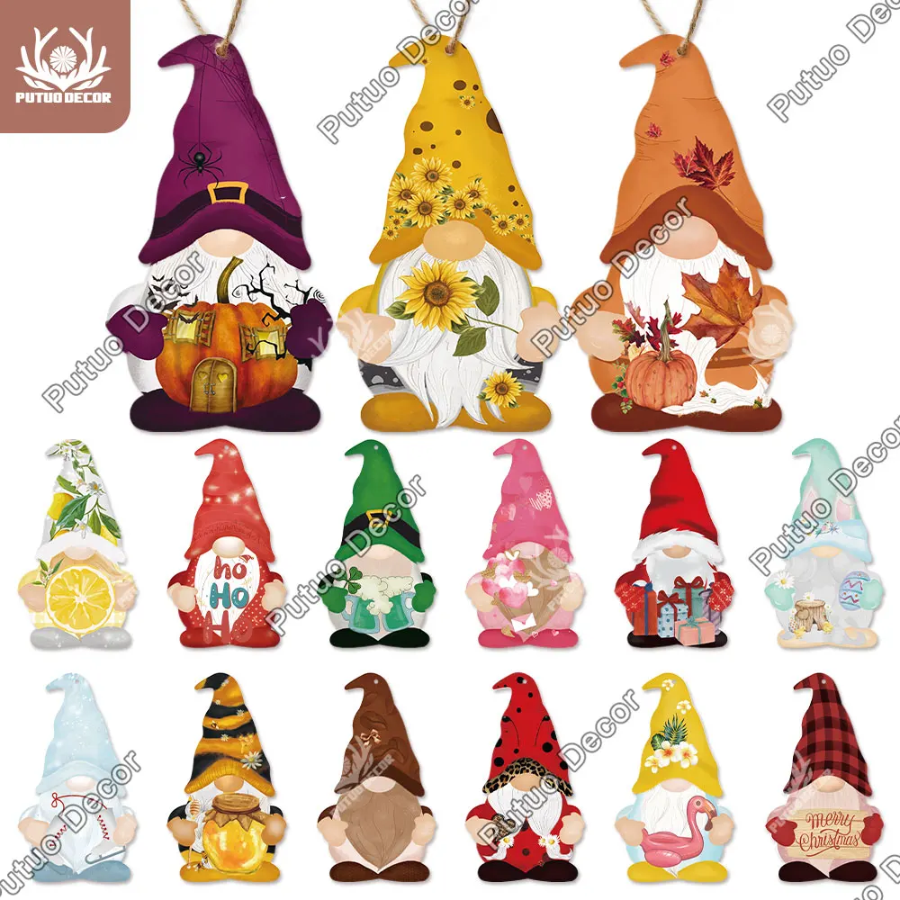 Putuo Decor-Gnome Shaped Wooden Plaque, Lovely Hanging Signs, Home, Living Room, Wall, Xmas Tree Decoration, Gift