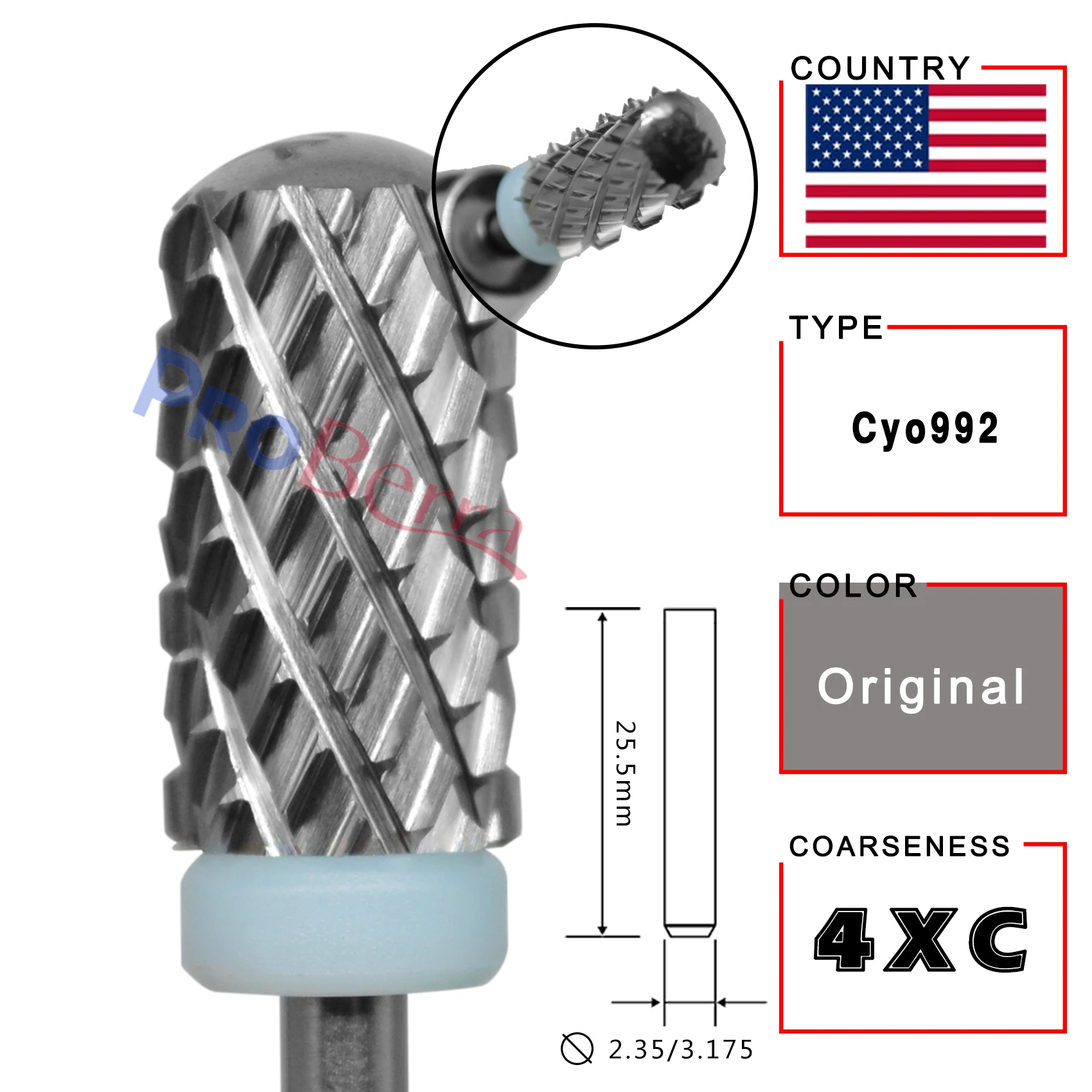 RolinStar 6.6 Large Round Top Barrel 4XC Gold Silver Dark Purple Blue Rainbow Rose gold 7 different color nail drill bits image 3