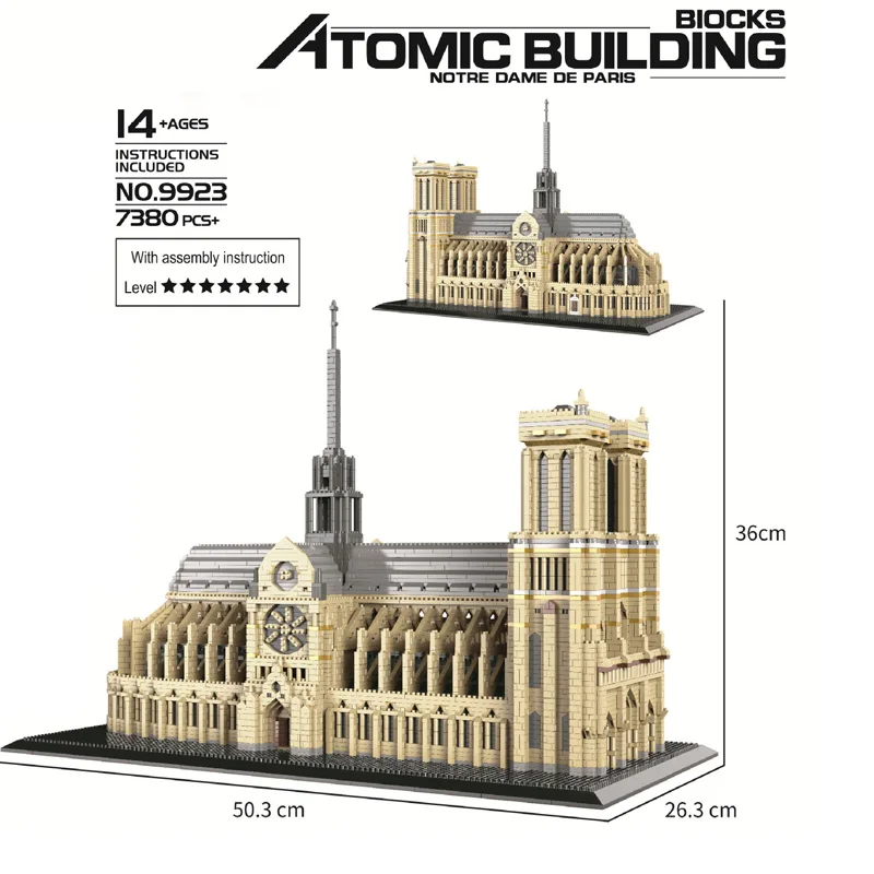 L'architettura storica di fama mondiale perduta Costruisci mattoni Notre Dame De Parigi Francia Collezione di micro diamanti Nanobrick Toy