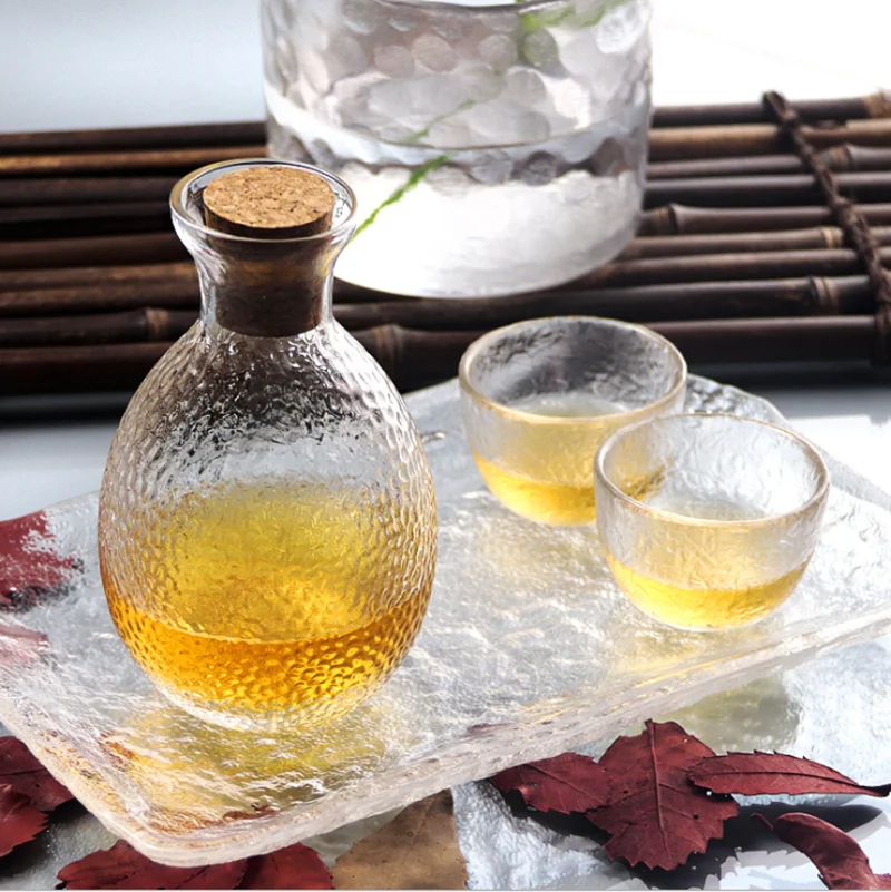 Japanese Style Glass Wine Set Sake Pot Ice Wine Warmer Ware Creative Hammer Grain Gold Edge Heat Resistant Yellow Wine Pot