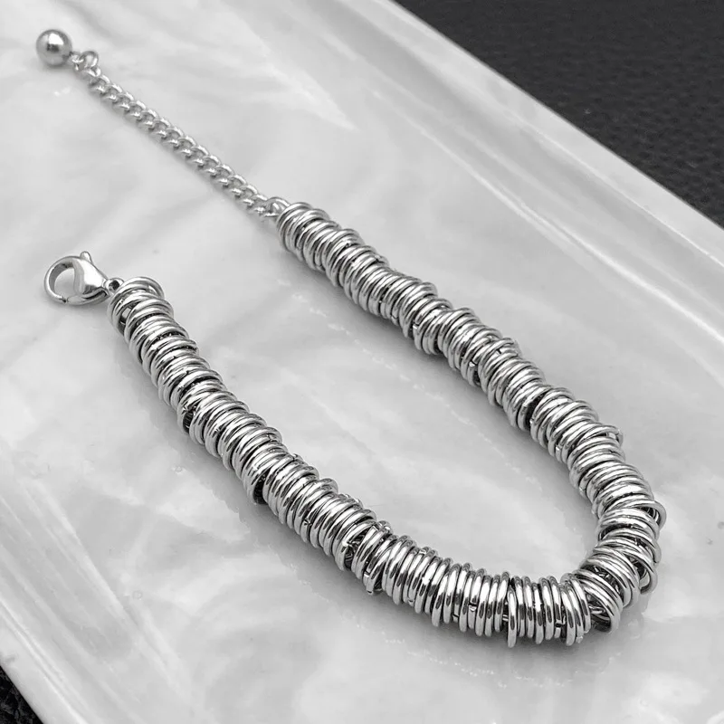 Multi Layer Round Circle Stainless Steel Bracelet for Women Silver Color Wheat Box Chain Bangle Bracelet Jewelry Bracelet 18+5cm