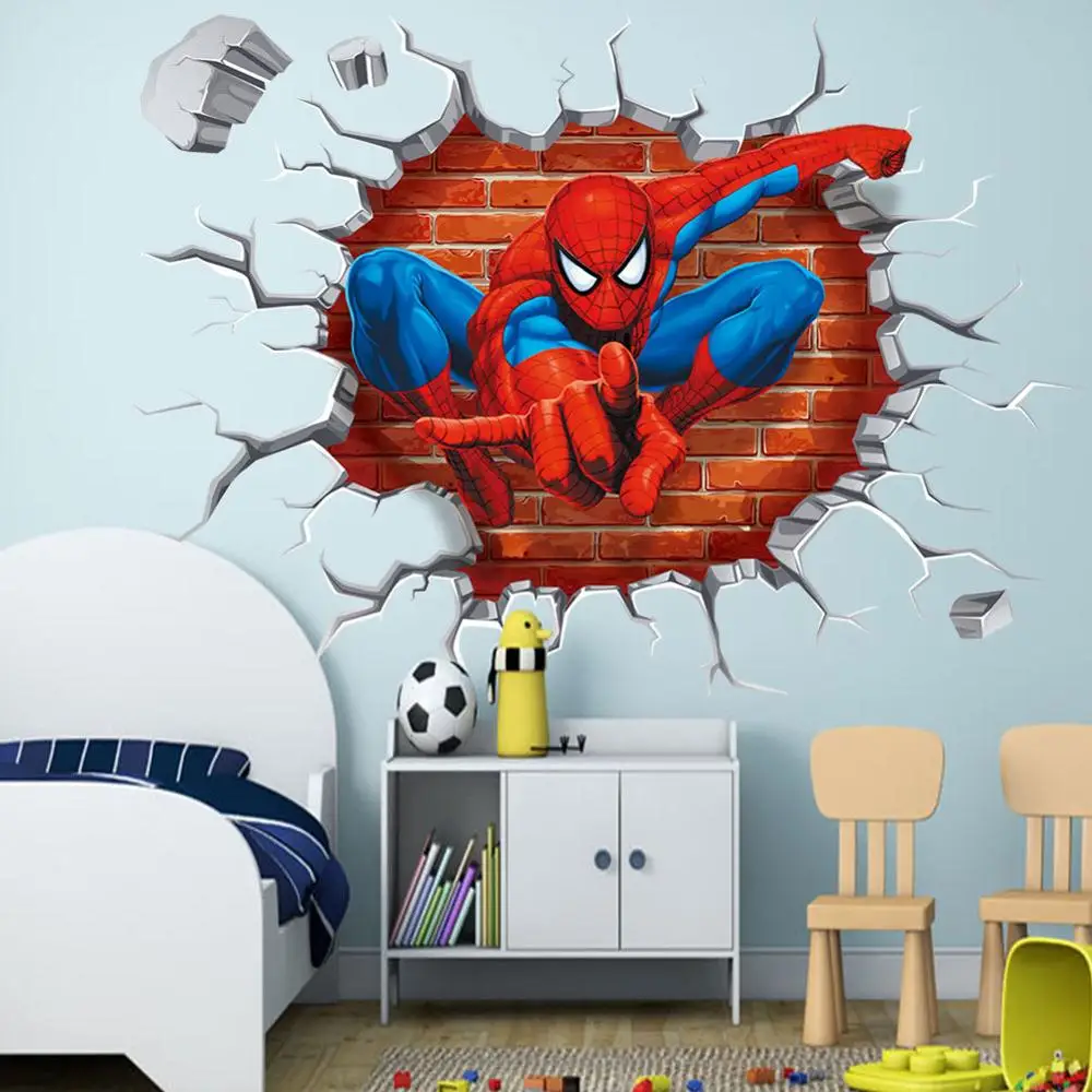 Pegatinas de pared de dibujos animados de Spiderman, superhéroe de Marvel, pegatina extraíble impermeable, Mural para fondo de sala de estar, decoración de habitaciones de niños