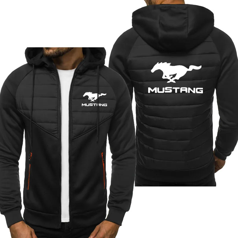 

Comfortable Men's Jacket Mustang car logo print High quality windproof stitching cotton men's hoodie Fashion men's clothing