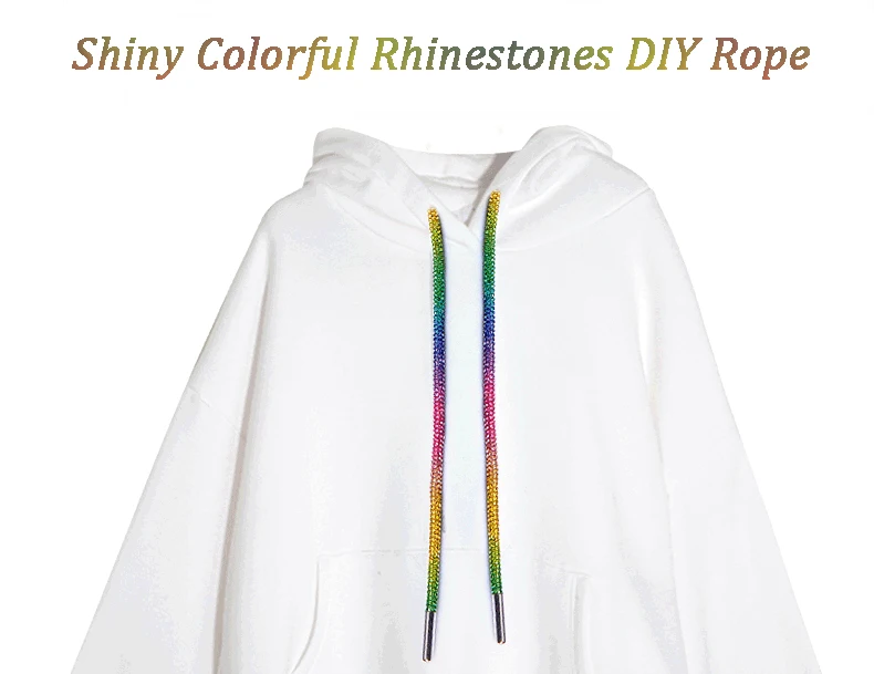 1 Stück runde Strass-Schnürsenkel, Regenbogen-Diamant-Schnürsenkel, Sneaker-Schnürsenkel, Kordelzug, DIY-Hosen-, Hoodie-, Kleid- und Gürtelzubehör – Detail 1