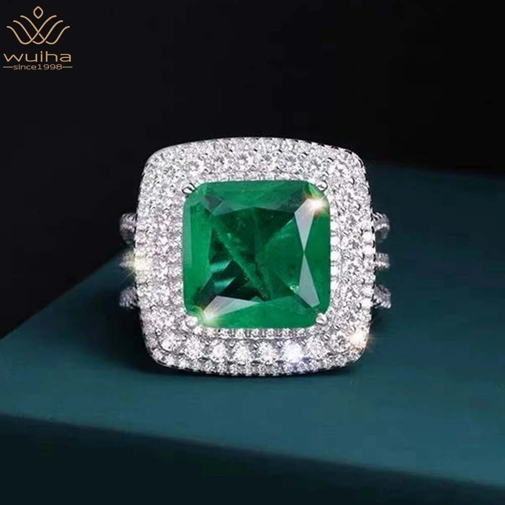 Wuiha vintage 925 prata esterlina princesa corte criado moissanite esmeralda pedra preciosa casamento anel de noivado jóias finas feitas sob encomenda