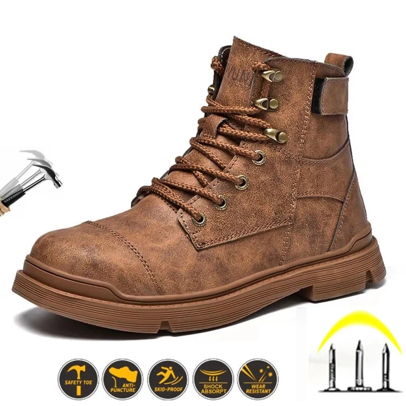 

2023 Mens Steel Toe Safety Shoes Lightweight Breathable Anti-smashing Anti-puncture Anti-static Protective Work Boots