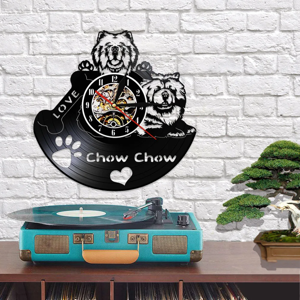 Chow Chow Fall in Love Modern Silent Vinyl Record Wall Clock Songshi Quan Chowdren LP Record Watch Dog Breed Gifts For Dog Owner