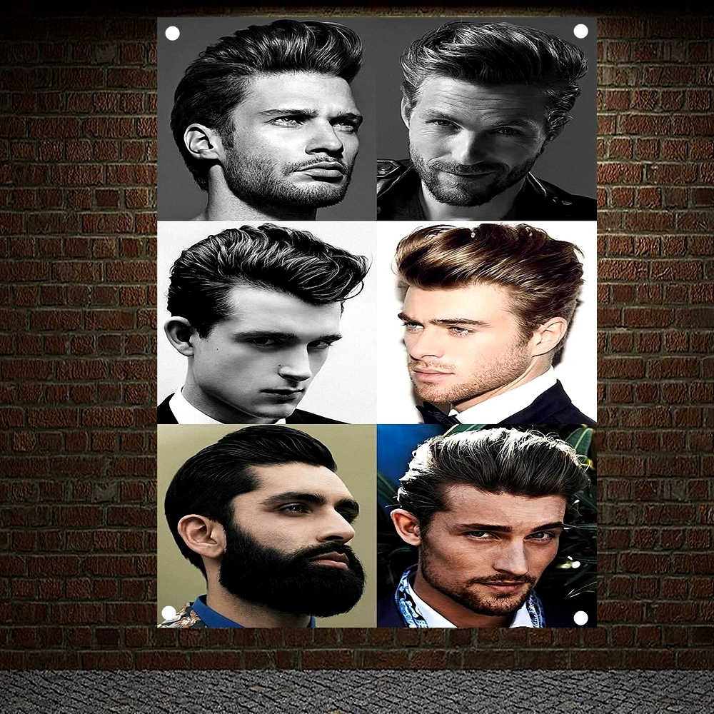 Men's Classic Hairstyle Beard Cloth Poster Print Art High Quality Banner Flag Wallpaper Tapestry Barber Shop Home Decoration A1