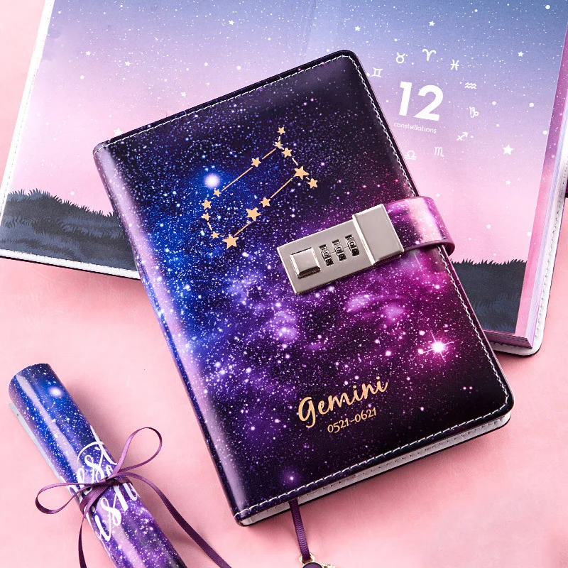 

Kawaii Notebook with Lock Journal Binder B6 Agenda Planner Stationery Notepad Office Diary Sketchbook Constellation Note Book