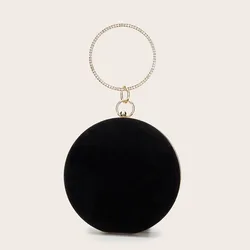 Black Velvet Round Clutch bag Women's mini Evening Bag Wedding Purse Handbag  2022 new Exquisite Chain Shoulder Bags B384